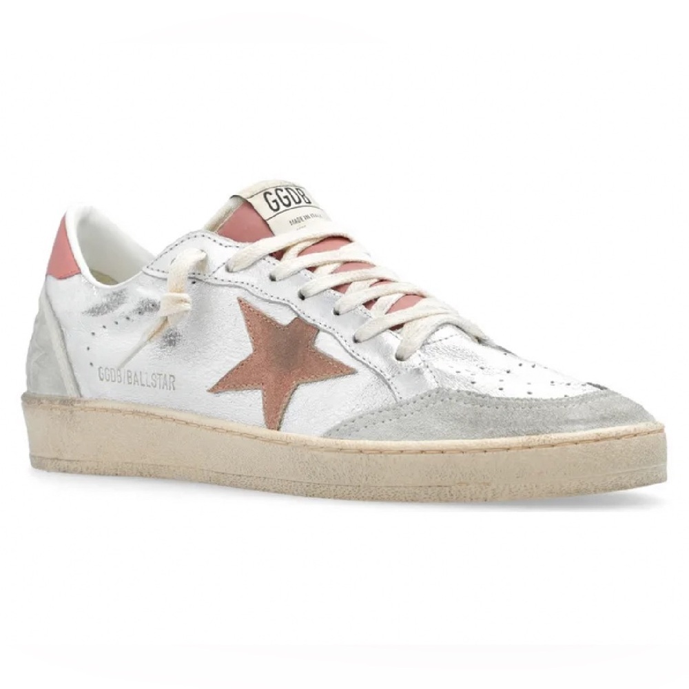 golden Goose Ballstar Sneaker in Silver, Ash Rose, Ice NIB Auth